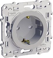 Розетка с заземлением без рамки Schneider Electric Odace 1-м. шторки алюминий картинка